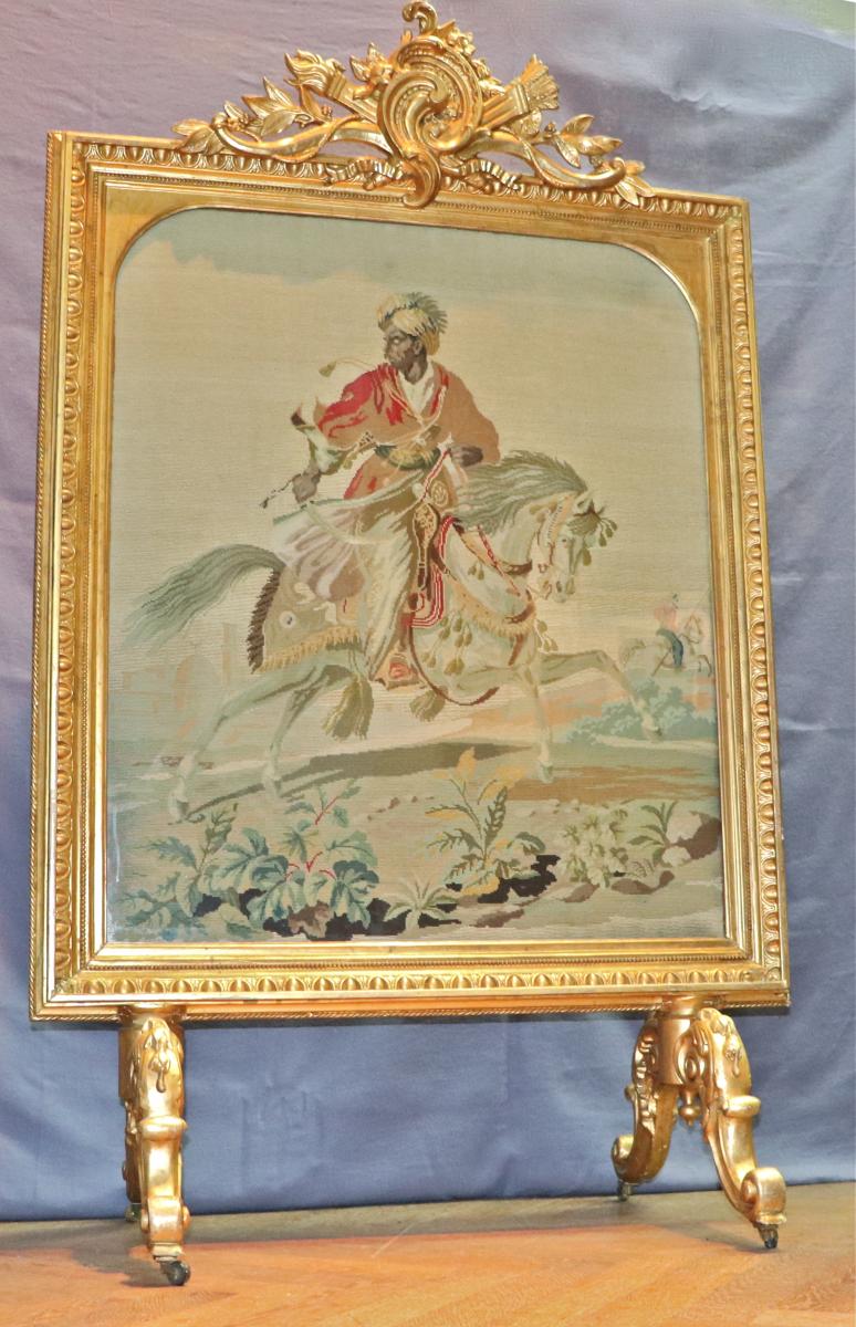 Screen By Fire Napoleon III In Golden Wood And Tapestry-photo-2