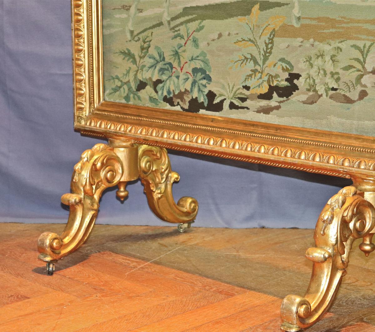 Screen By Fire Napoleon III In Golden Wood And Tapestry-photo-3