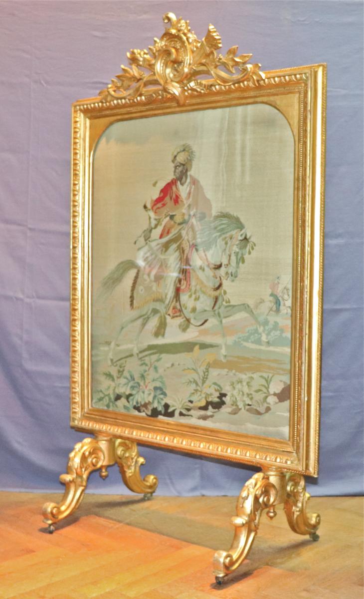 Screen By Fire Napoleon III In Golden Wood And Tapestry-photo-4