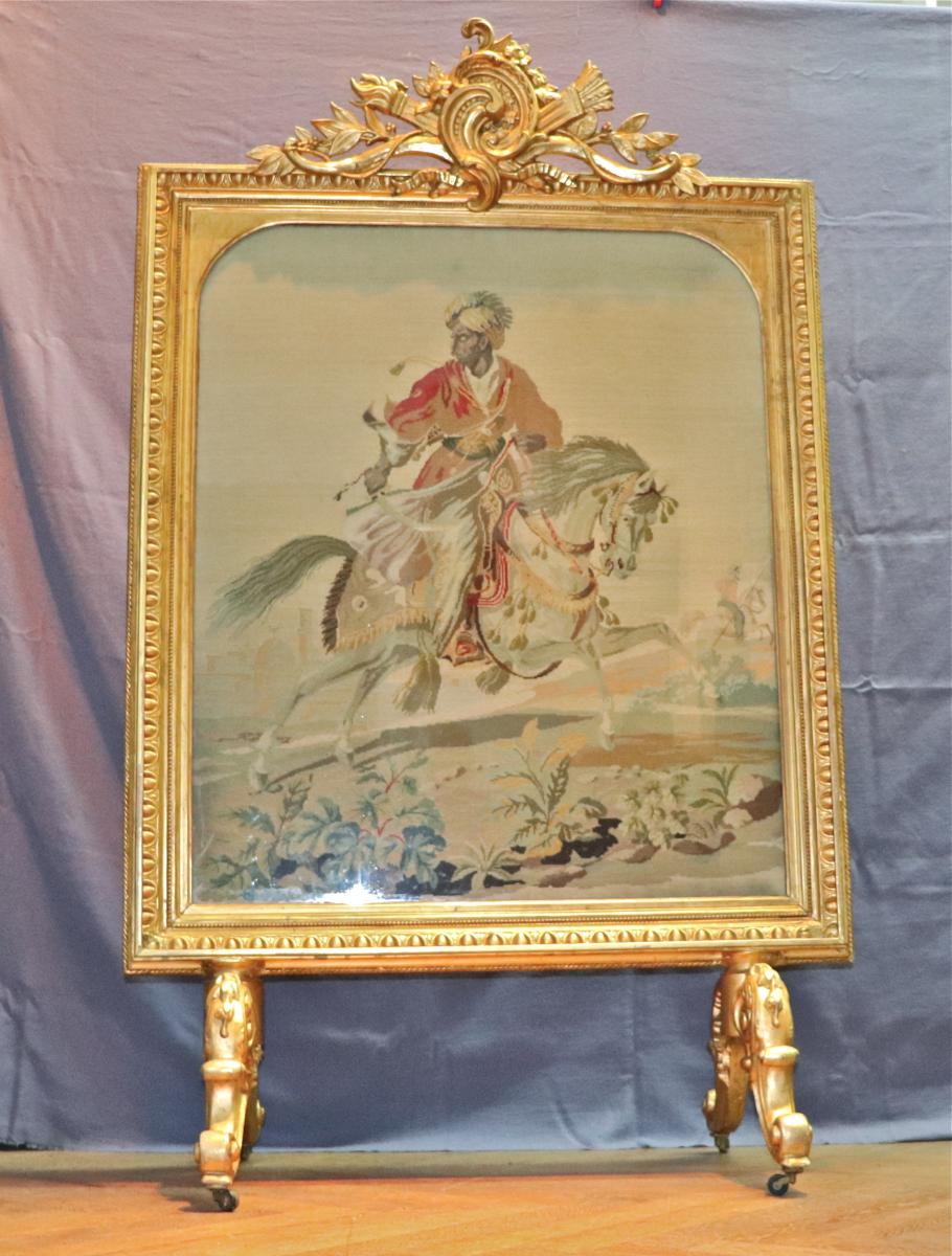 Screen By Fire Napoleon III In Golden Wood And Tapestry-photo-3