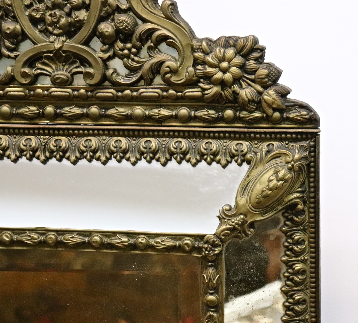 XIXth Mirror With Parclose Brass Repoussé-photo-2