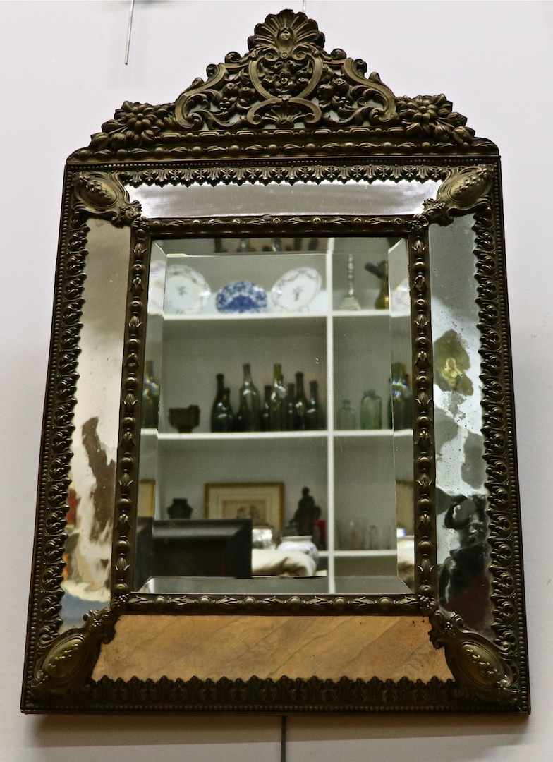 XIXth Mirror With Parclose Brass Repoussé-photo-4