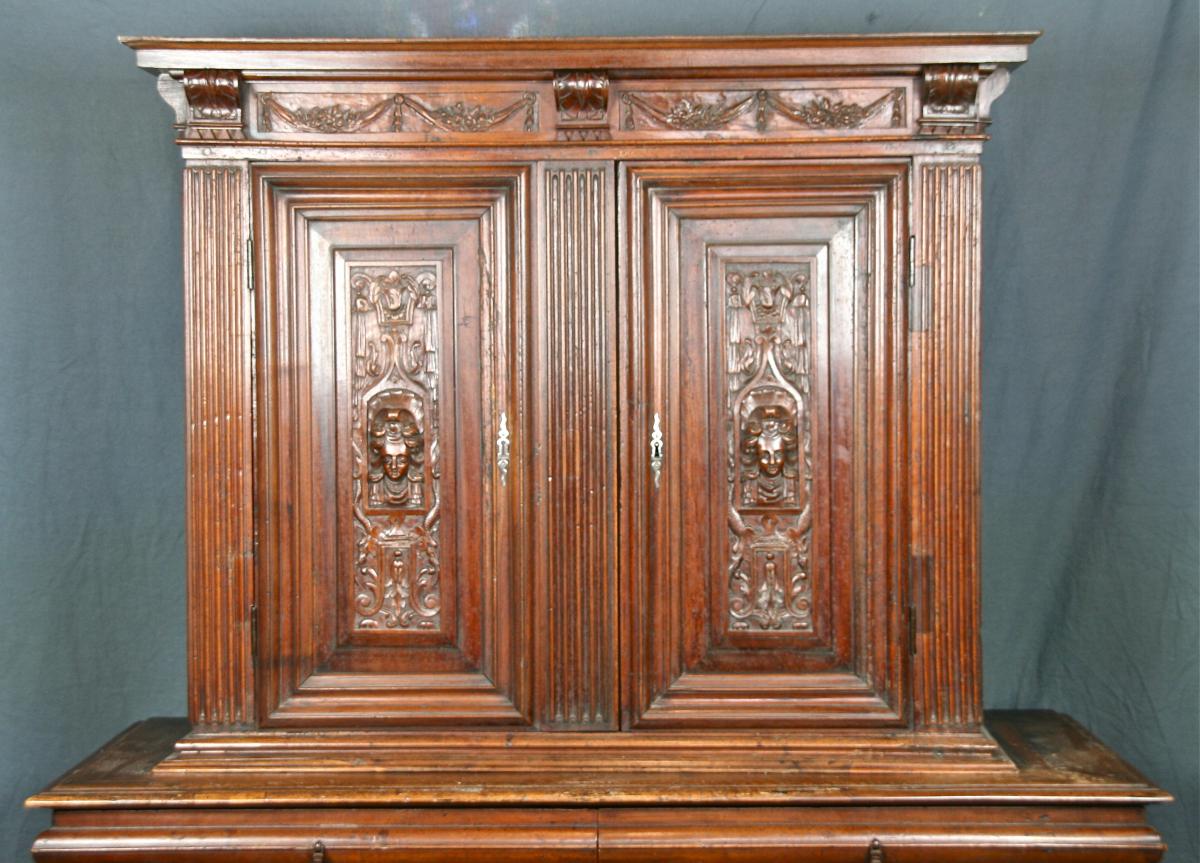 Buffet 2 Corps Renaissance XVII Carved Walnut-photo-3