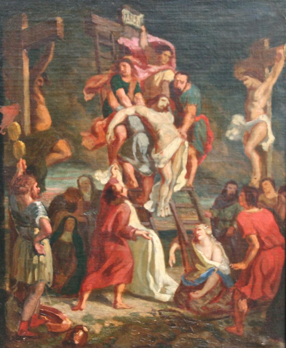 Peinture Religieuse XIXème Descente De Croix-photo-2