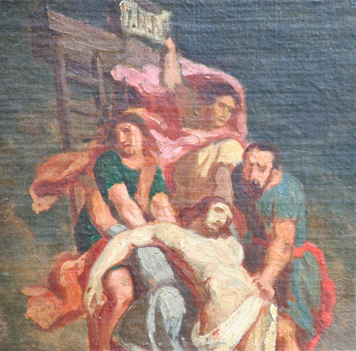 Peinture Religieuse XIXème Descente De Croix-photo-1