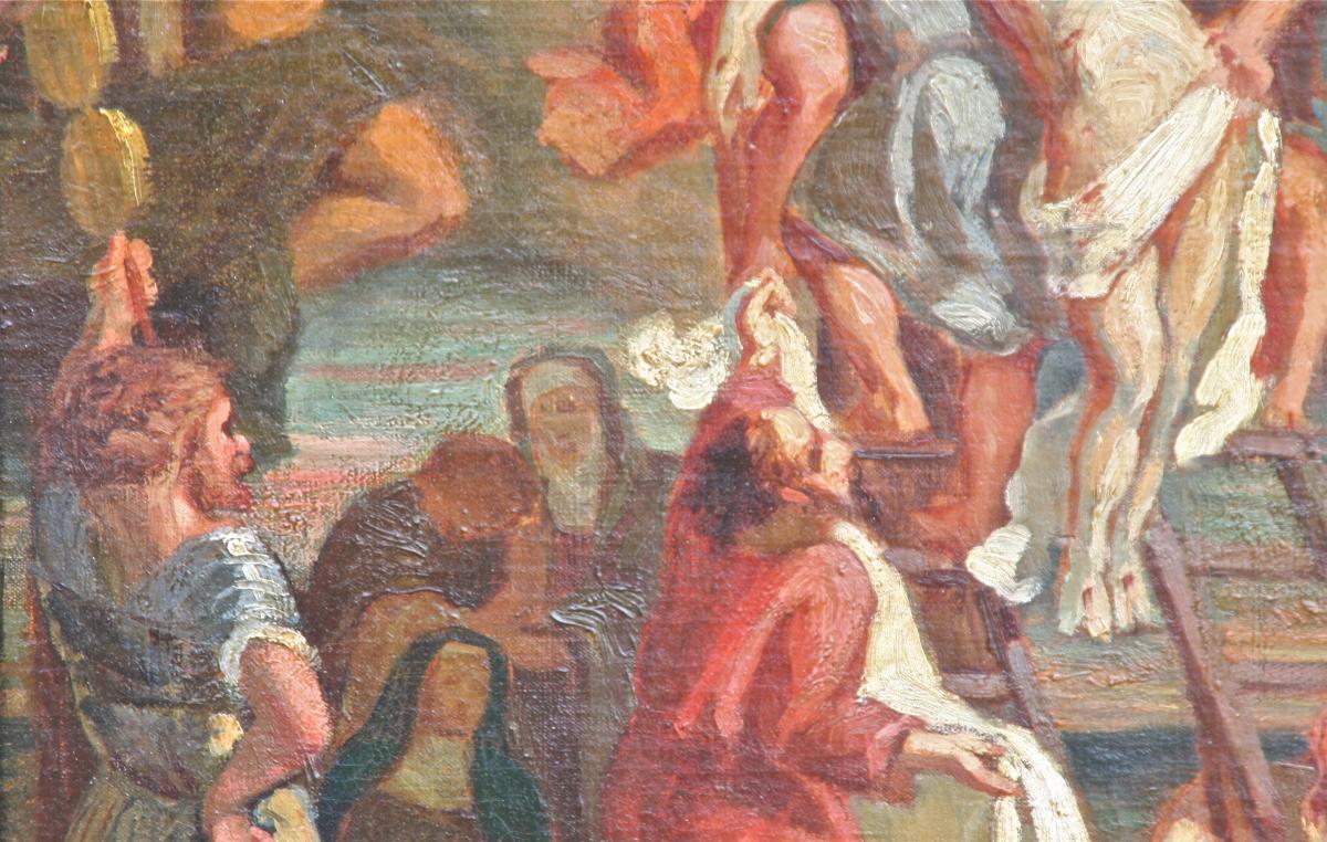 Peinture Religieuse XIXème Descente De Croix-photo-5