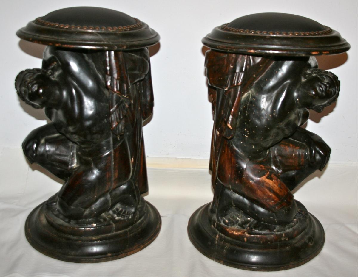 Pair Of Nineteenth Nubian Stools In Blackened Wood-photo-8