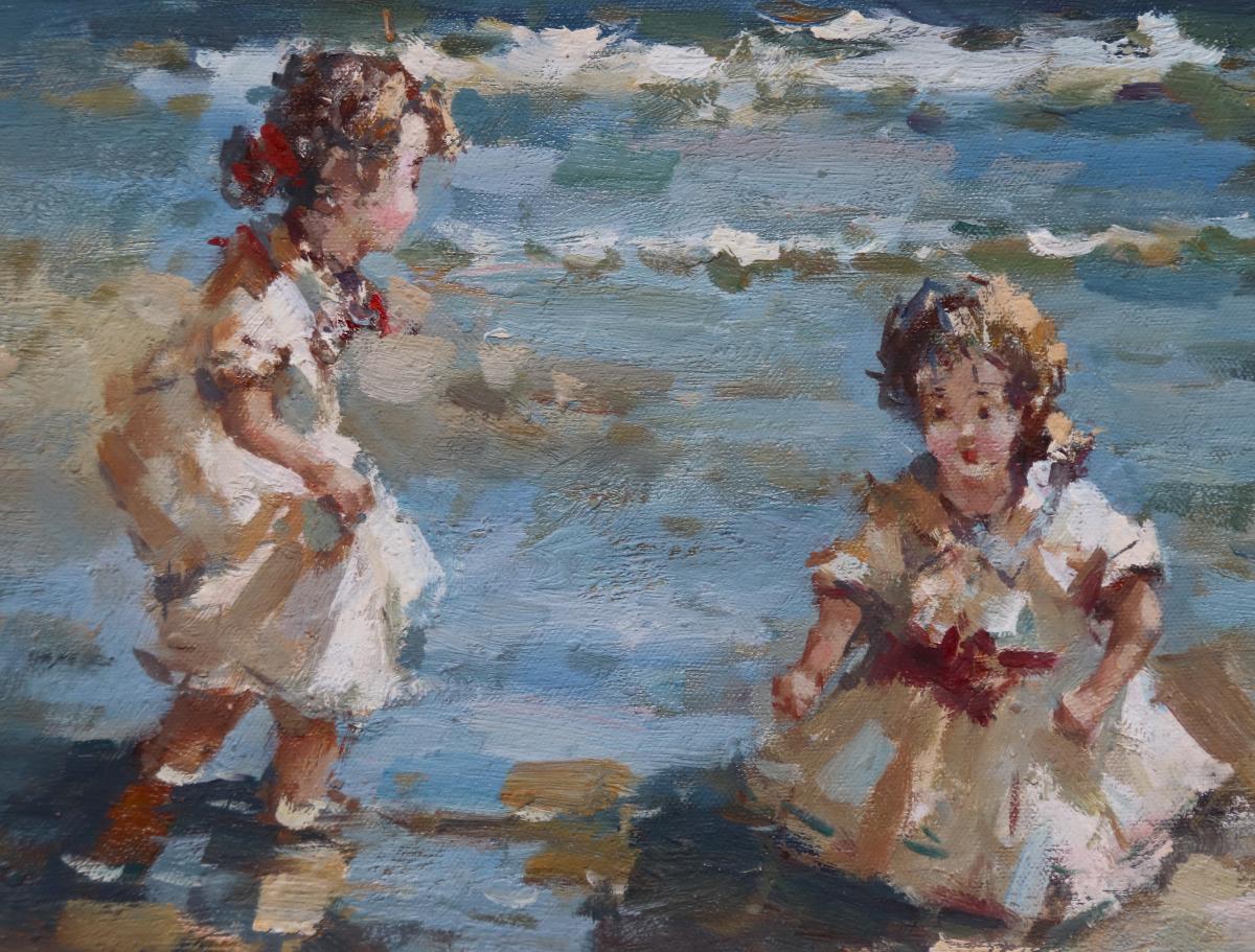 XXth Painting "children On The Beach" By Francis Cristaux-photo-4