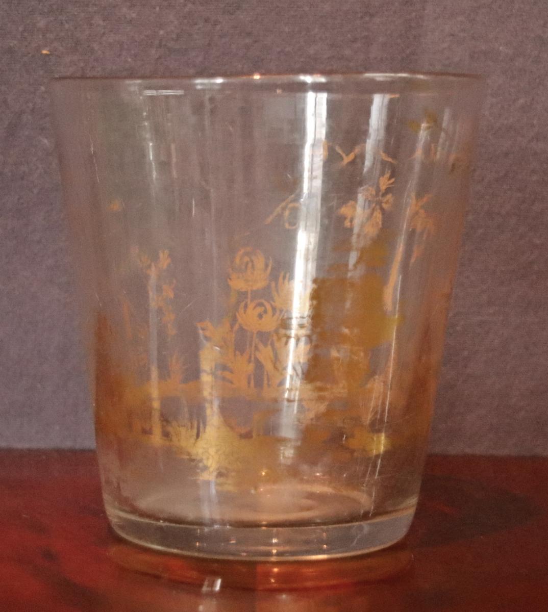 Vase Cache-Pot En Verre XIXème Décoré A l'Or-photo-2