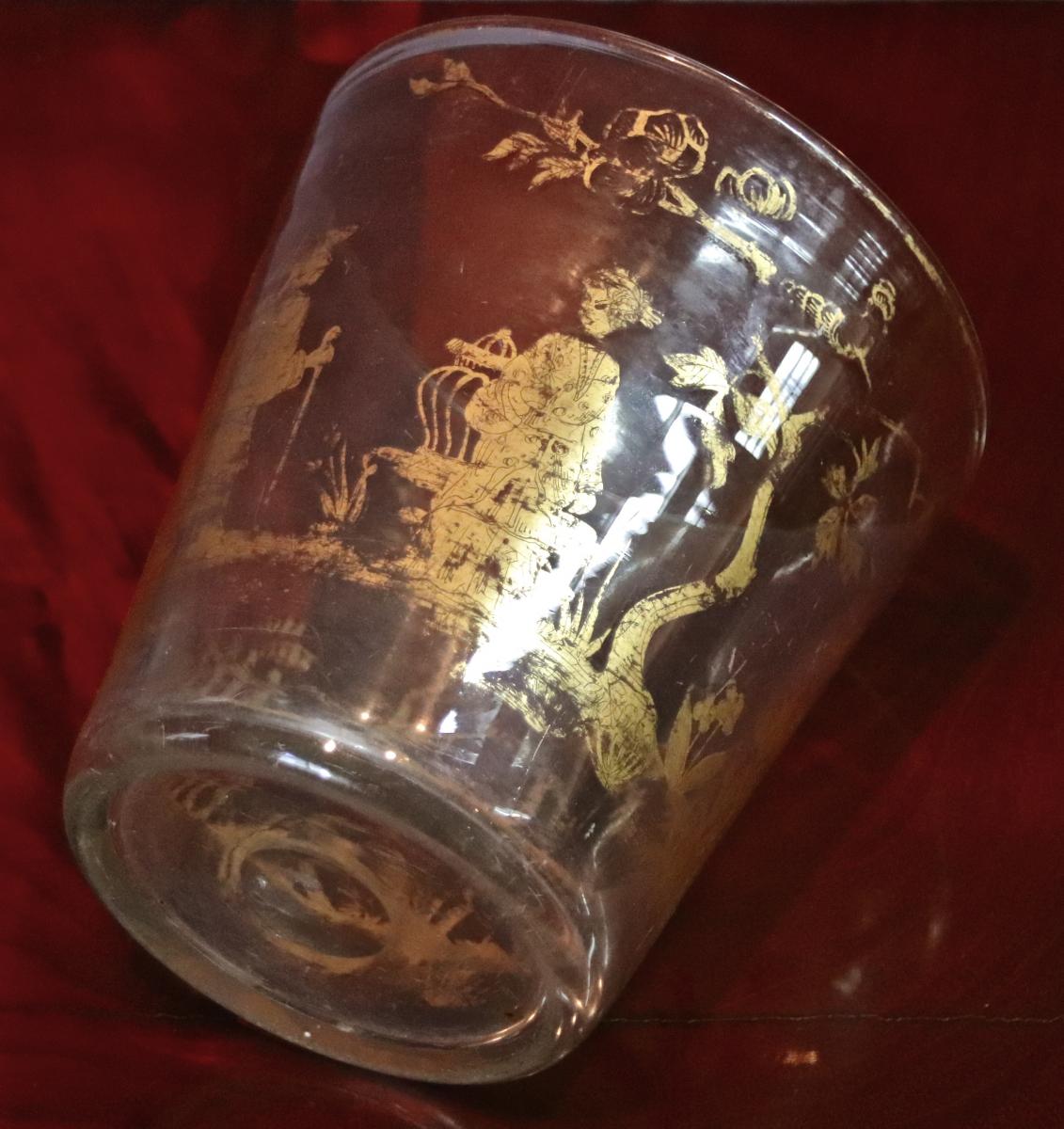 Vase Cache Pot Glass Nineteenth Decorated With Gold-photo-3