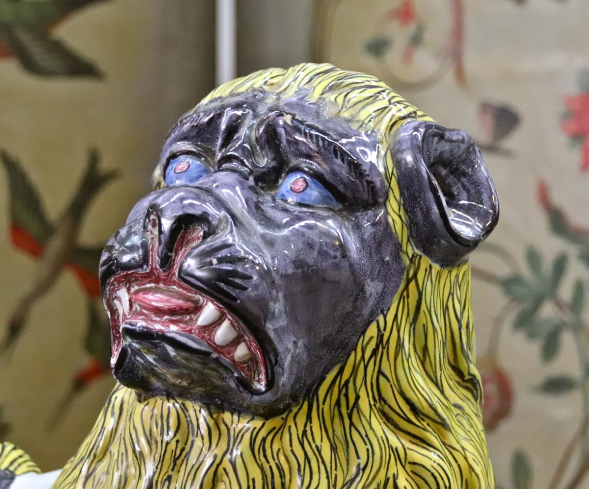 paire de lions XIXème en faïence de Lunéville-photo-4