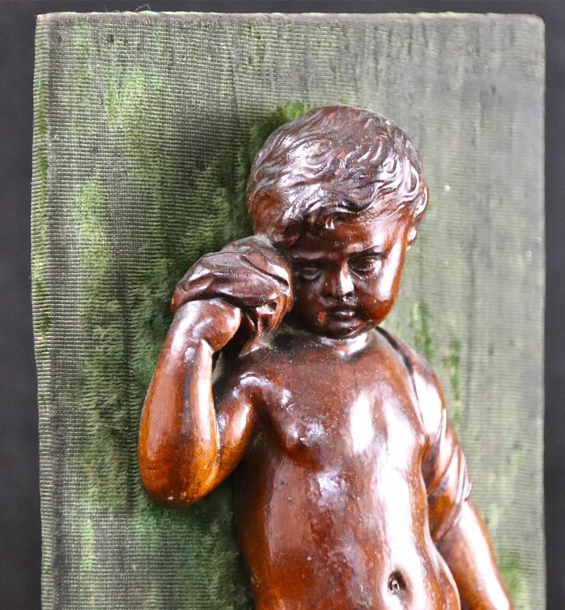 Putto XVIIIème En Bois Sculpté-photo-1