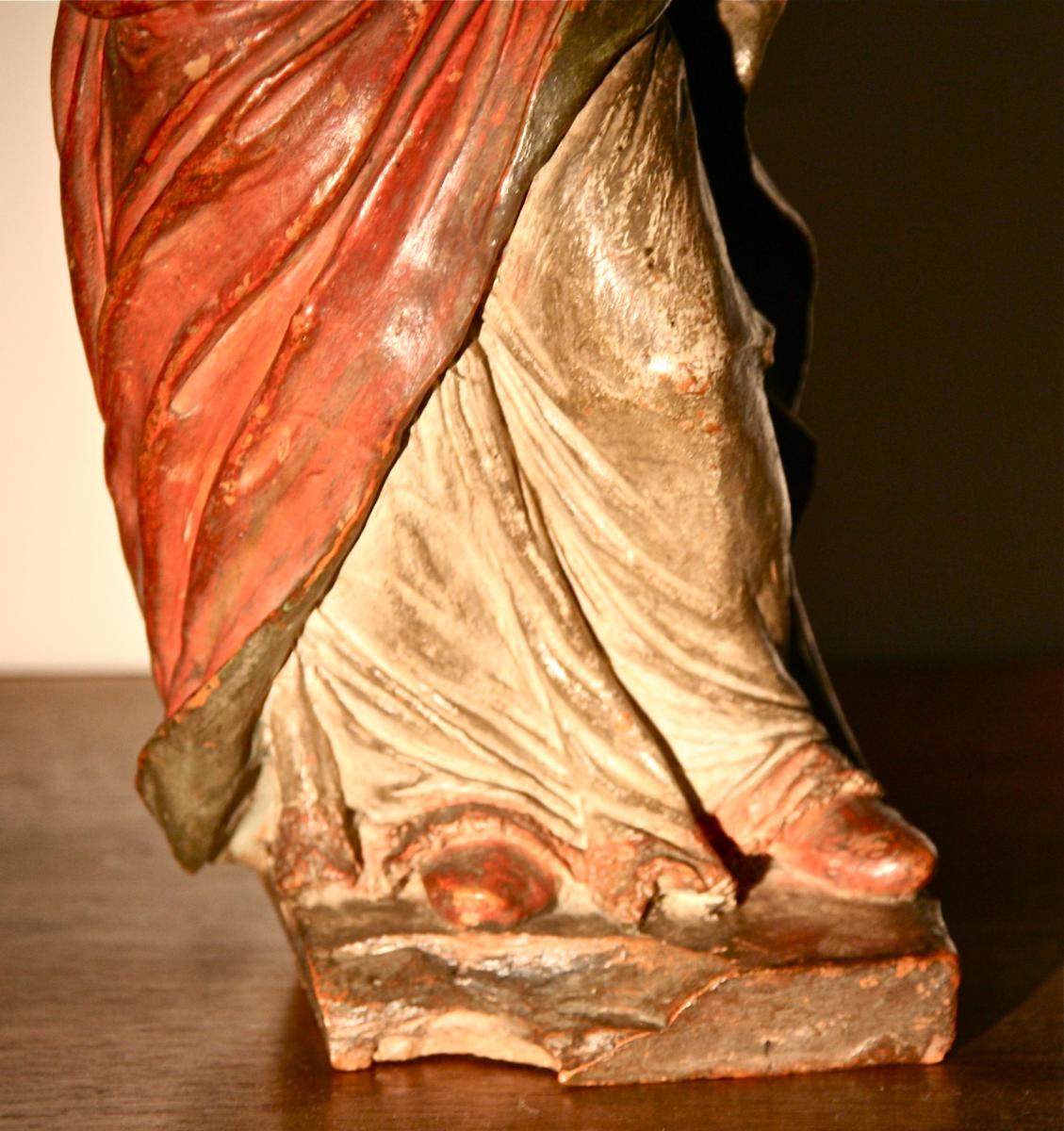 Italian Saint Luke In Terra Cotta Polychrome Eighteenth-photo-4