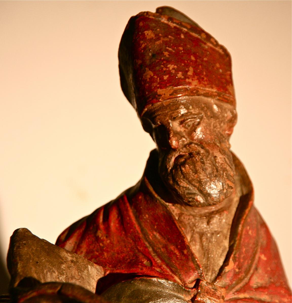 Italian Saint Luke In Terra Cotta Polychrome Eighteenth-photo-2