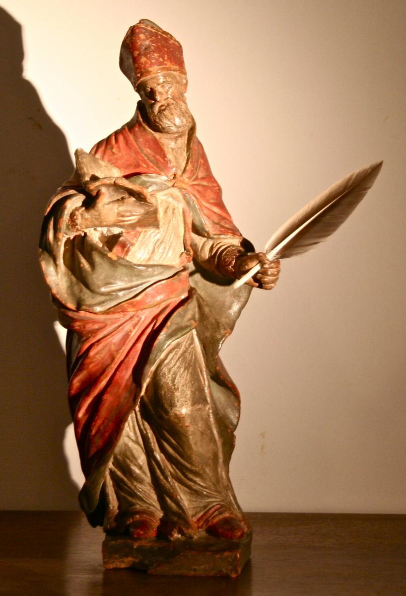 Italian Saint Luke In Terra Cotta Polychrome Eighteenth-photo-3