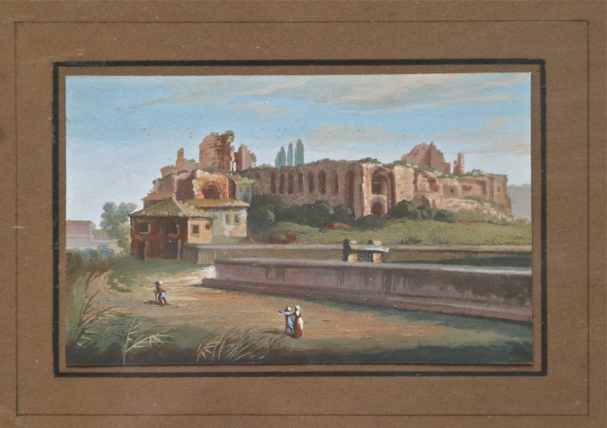 Gouache Nineteenth View Of Rome-photo-3