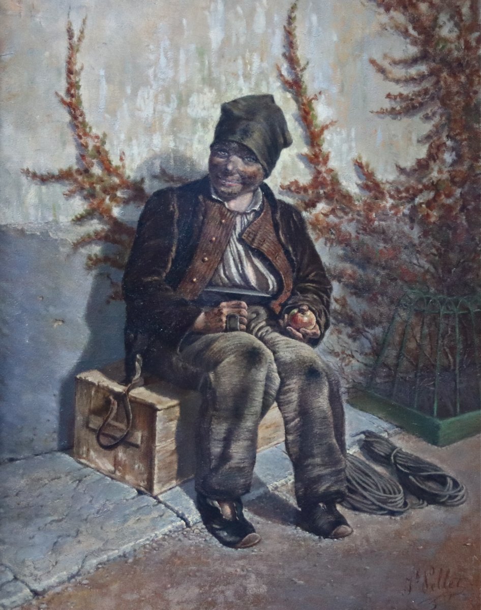 XIXth Painting The Young Chimney Sweep By J. Pellet-photo-4