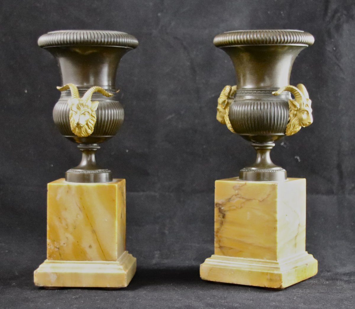 XIXth Medici Cassolettes Cups In Bronze And Marble-photo-5