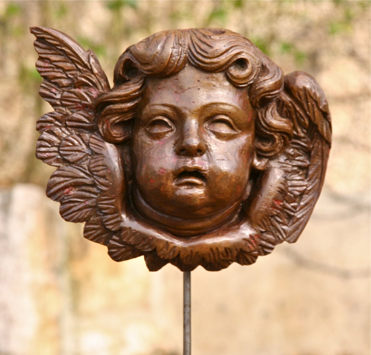 Tête d'Ange XVIIIème En Noyer Sculpté 