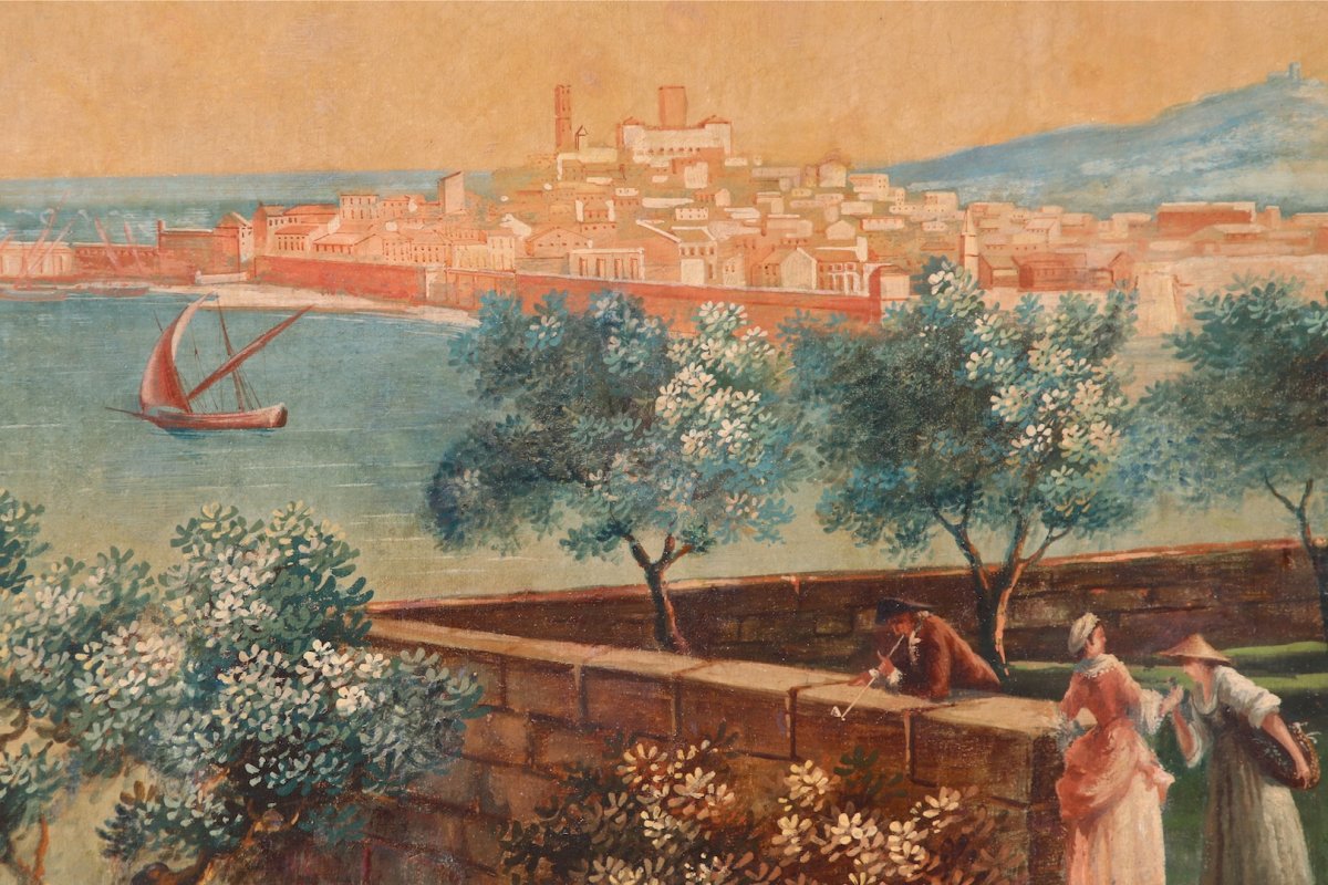 Large XIXth Marine Painting View Of The Port Of Antibes In The Spirit Of Vernet-photo-3