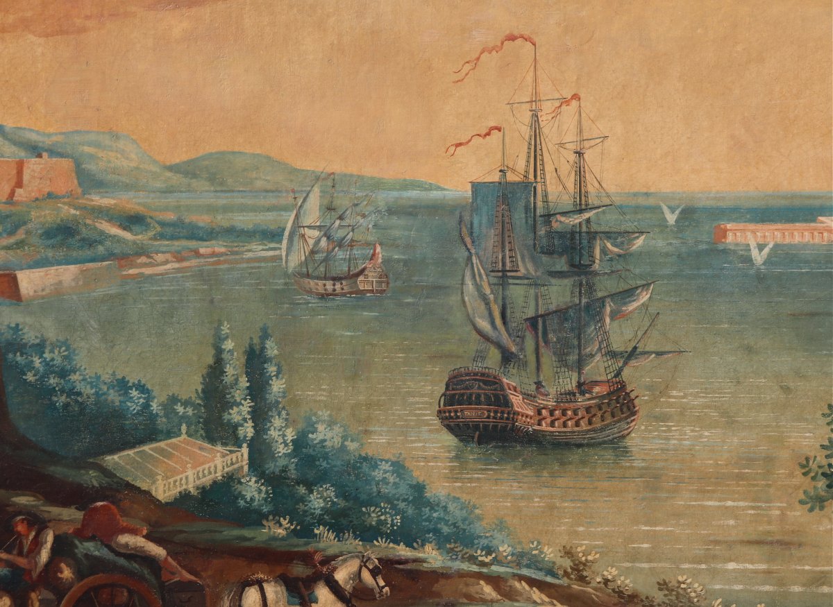 Large XIXth Marine Painting View Of The Port Of Antibes In The Spirit Of Vernet-photo-8