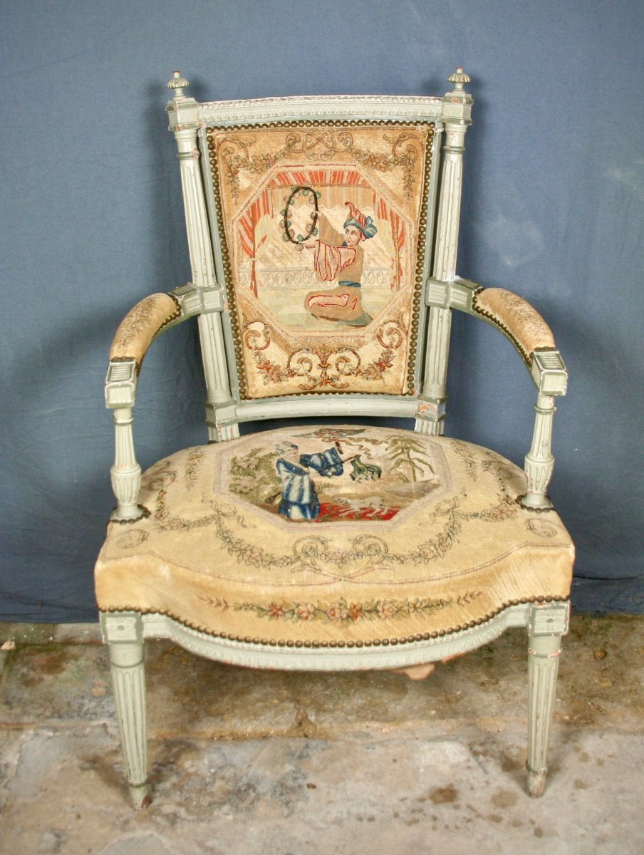 Suite Of 6 XVIIIth Century Louis XVI Armchairs With Chinese Tapestry-photo-2