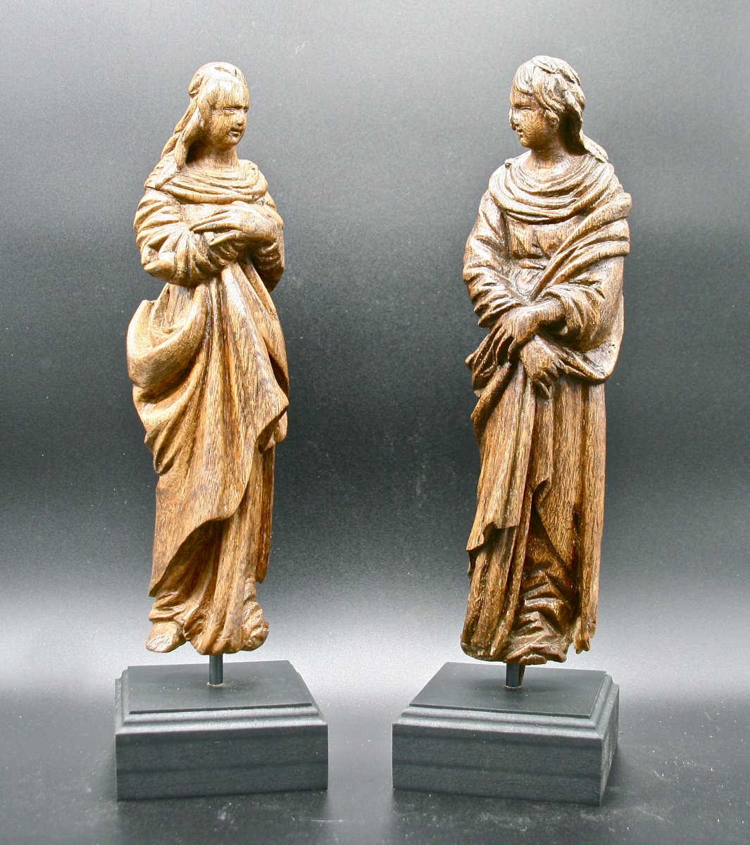 Paire De Sculptures Religieuse En Chêne d'Époque XVIIIème