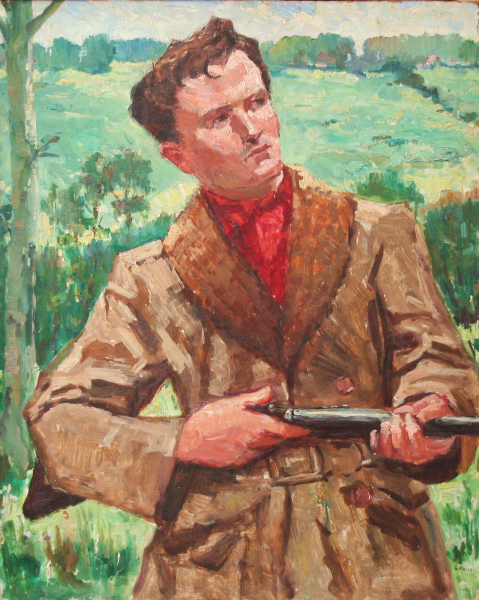 Peinture à l'Huile De Gustave Moïse " Le Chasseur"-photo-4