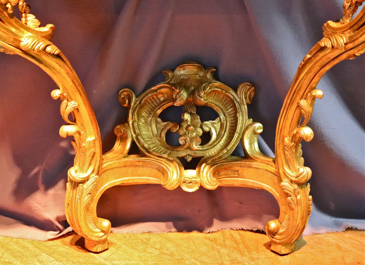 Console XVIIIème En Bois Doré Sculpté Et Ajouré-photo-2