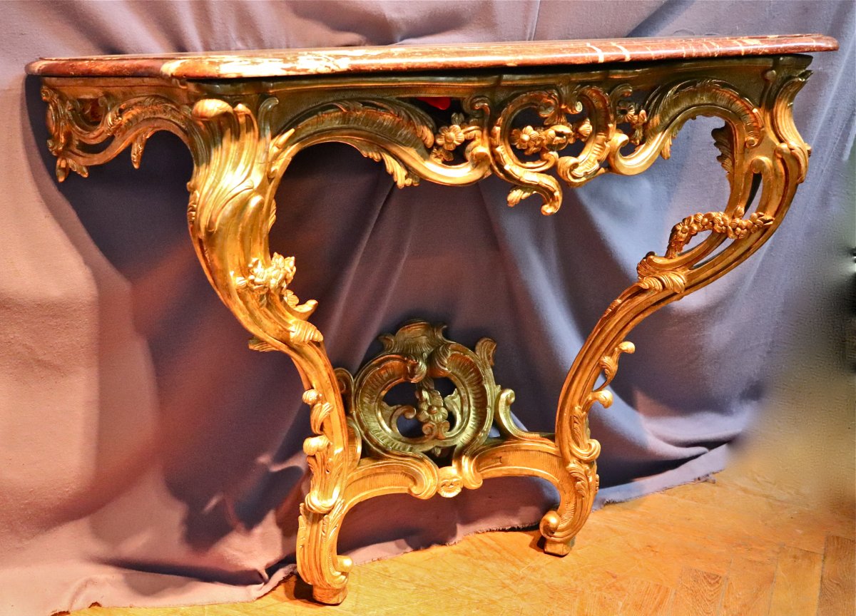 Console XVIIIème En Bois Doré Sculpté Et Ajouré-photo-1