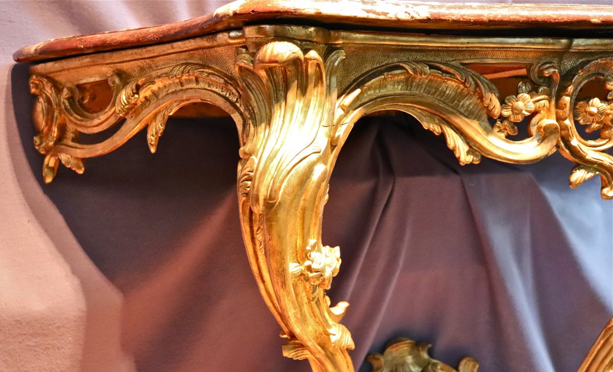 Console XVIIIème En Bois Doré Sculpté Et Ajouré-photo-6
