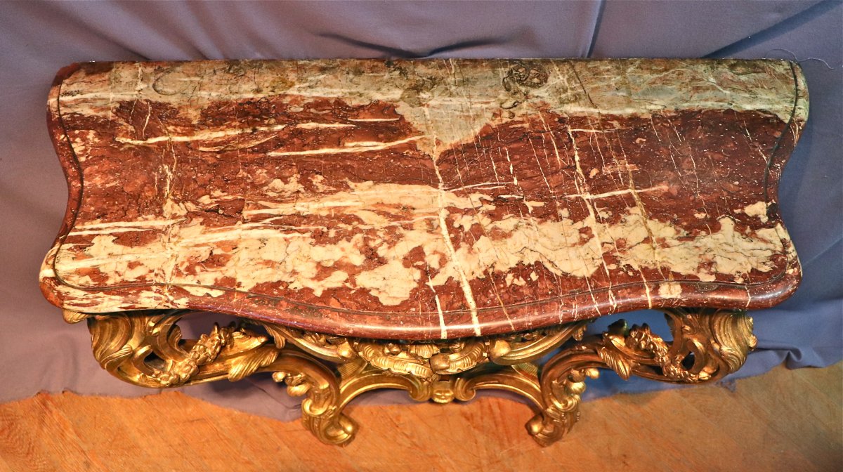 Console XVIIIème En Bois Doré Sculpté Et Ajouré-photo-8