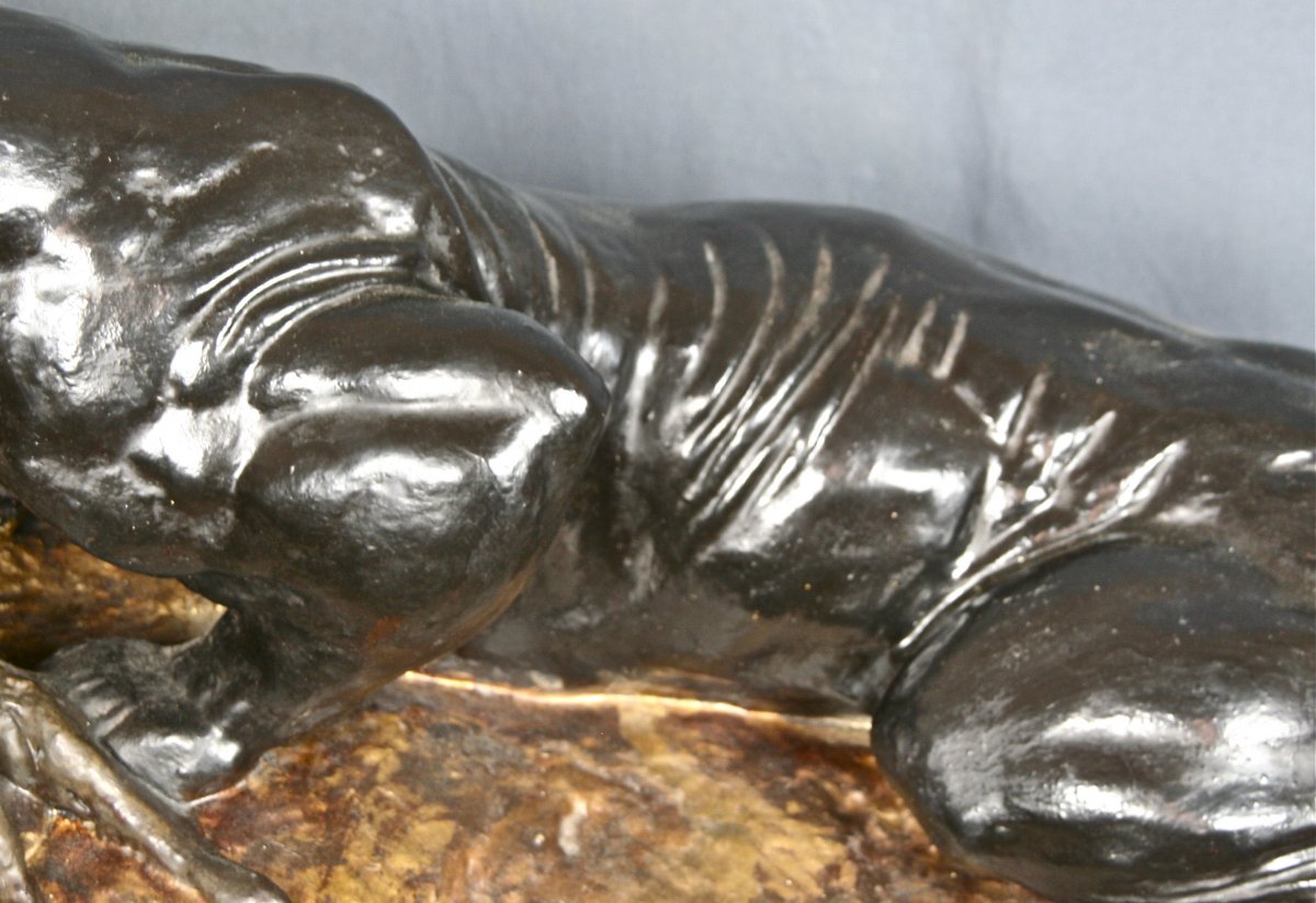 Large Panther Devouring A Hare XIX In Plaster Of Barye-photo-6