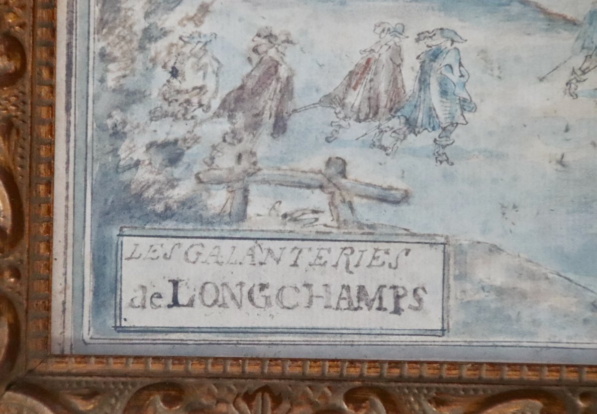 Dessin Aquarellé XVIIIème Les Galanteries De Longchamps -photo-3