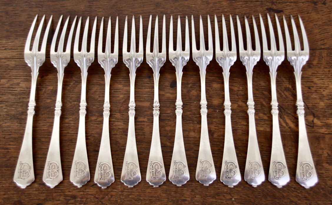 Suite Of 12 XIXth Forks In Sterling Silver From Cardeilhac-photo-2