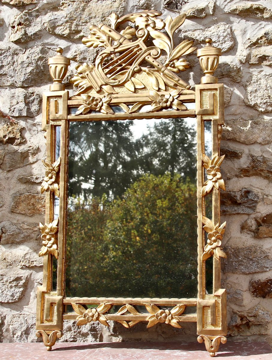 18th Century Louis XVI Style Parclose Mirror In Golden Wood-photo-1