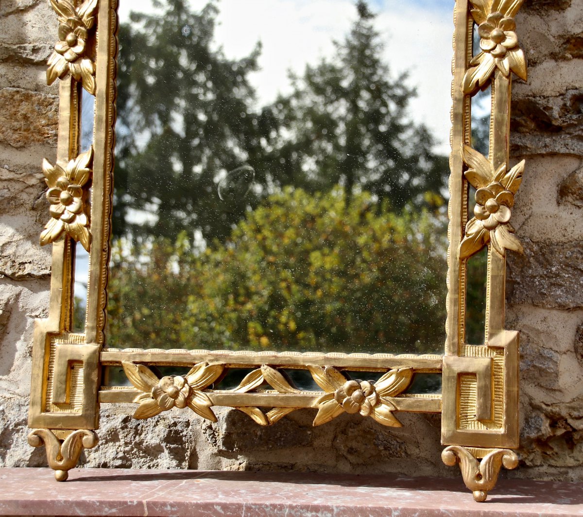 18th Century Louis XVI Style Parclose Mirror In Golden Wood-photo-3