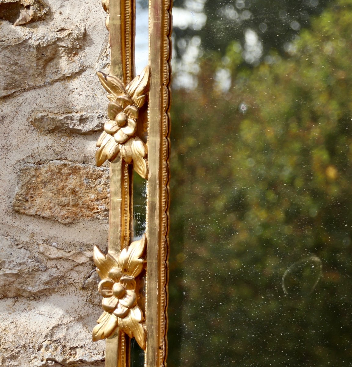 18th Century Louis XVI Style Parclose Mirror In Golden Wood-photo-4