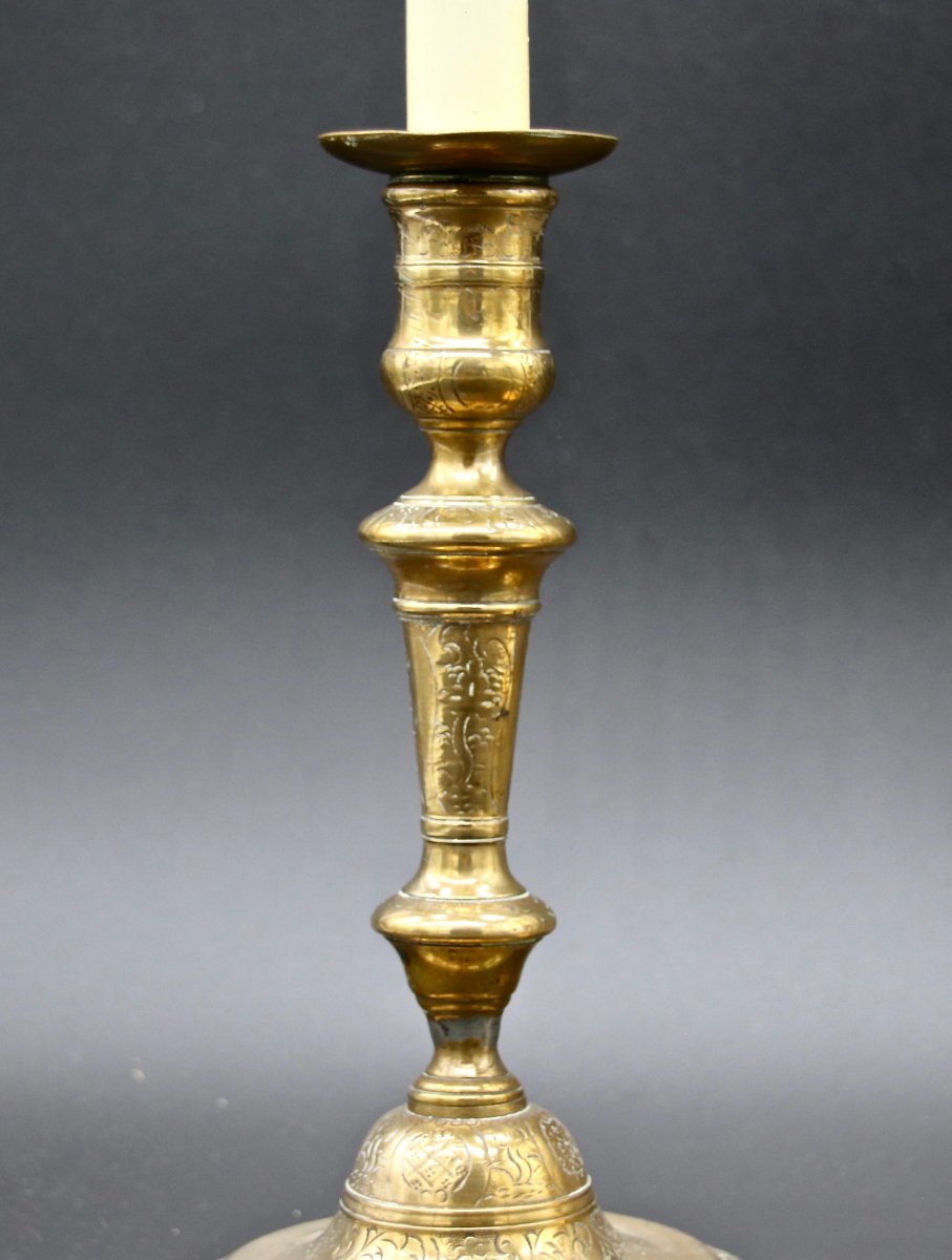 Pair Of Regency Candlesticks Eighteenth In Chiseled Bronze-photo-3