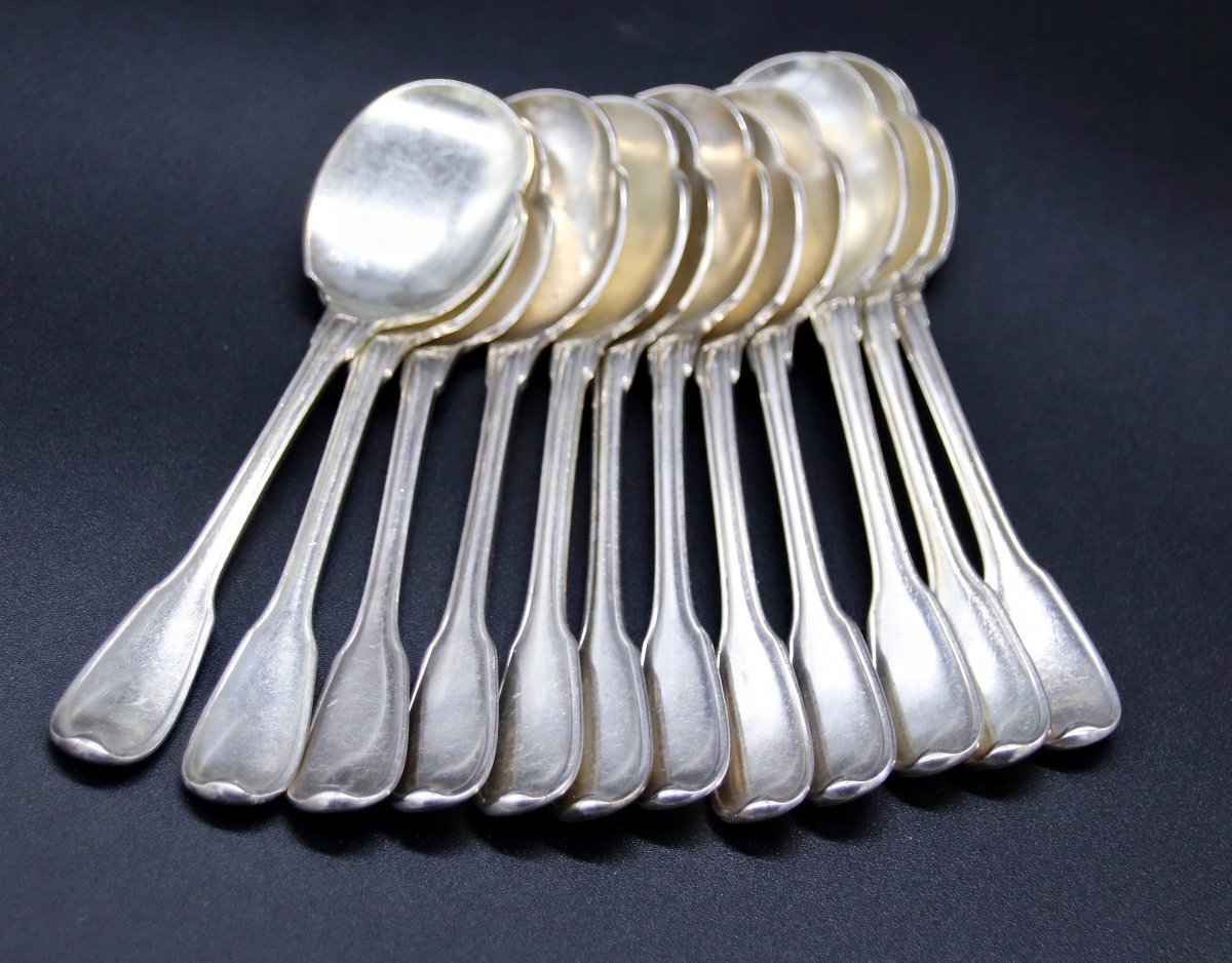 Suite Of 12 Ice Cream Spoons In Silver Metal-photo-4