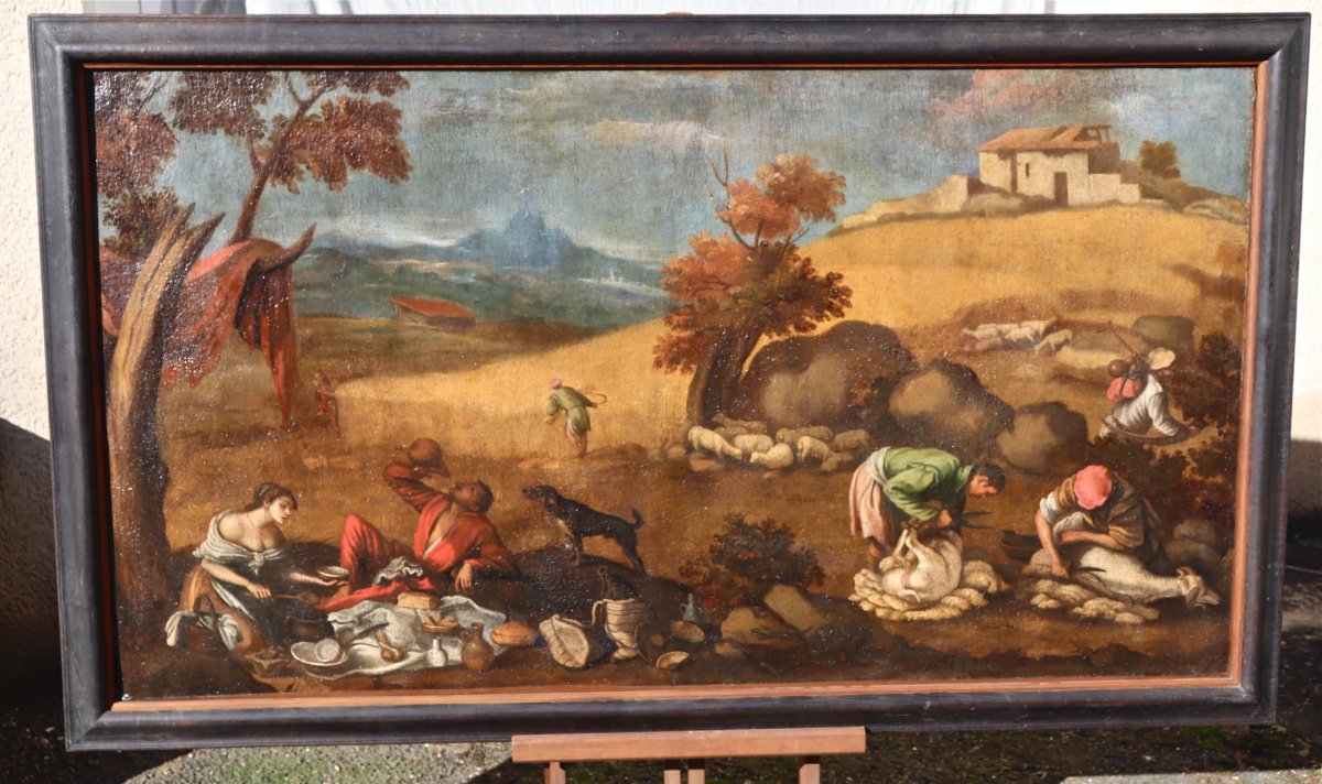 Grande Peinture XVIIème école De Francesco Bassano La Tonte Des Moutons-photo-4