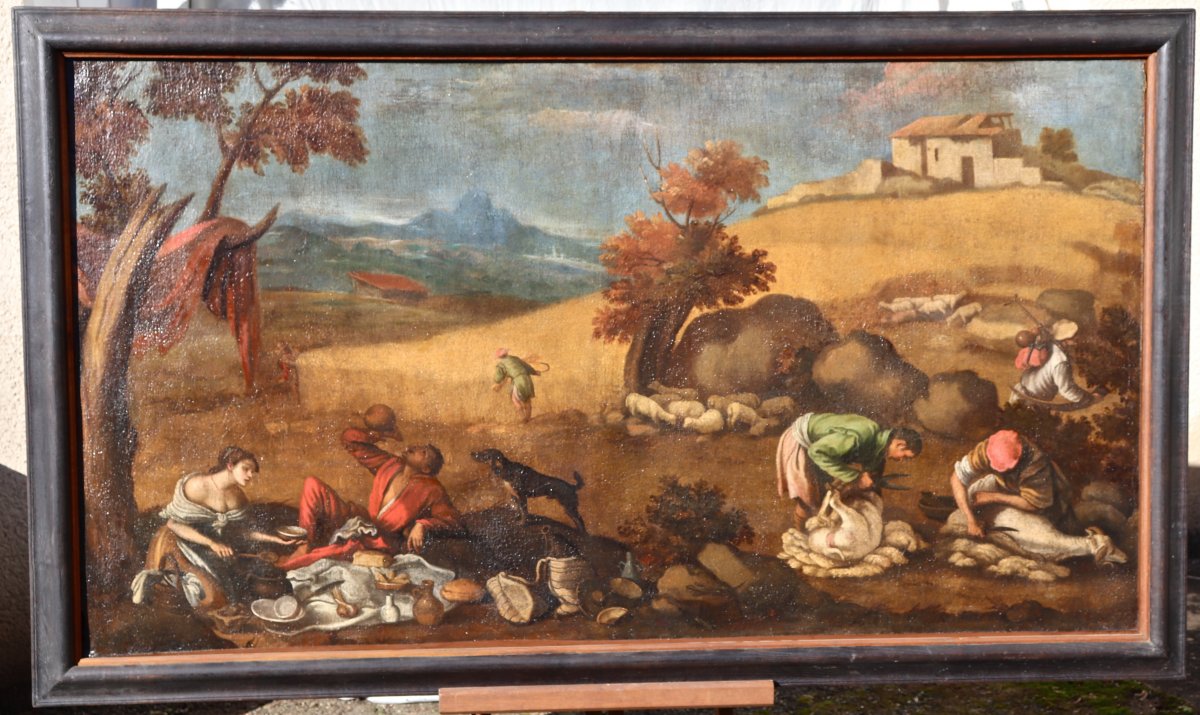 Grande Peinture XVIIème école De Francesco Bassano La Tonte Des Moutons-photo-6