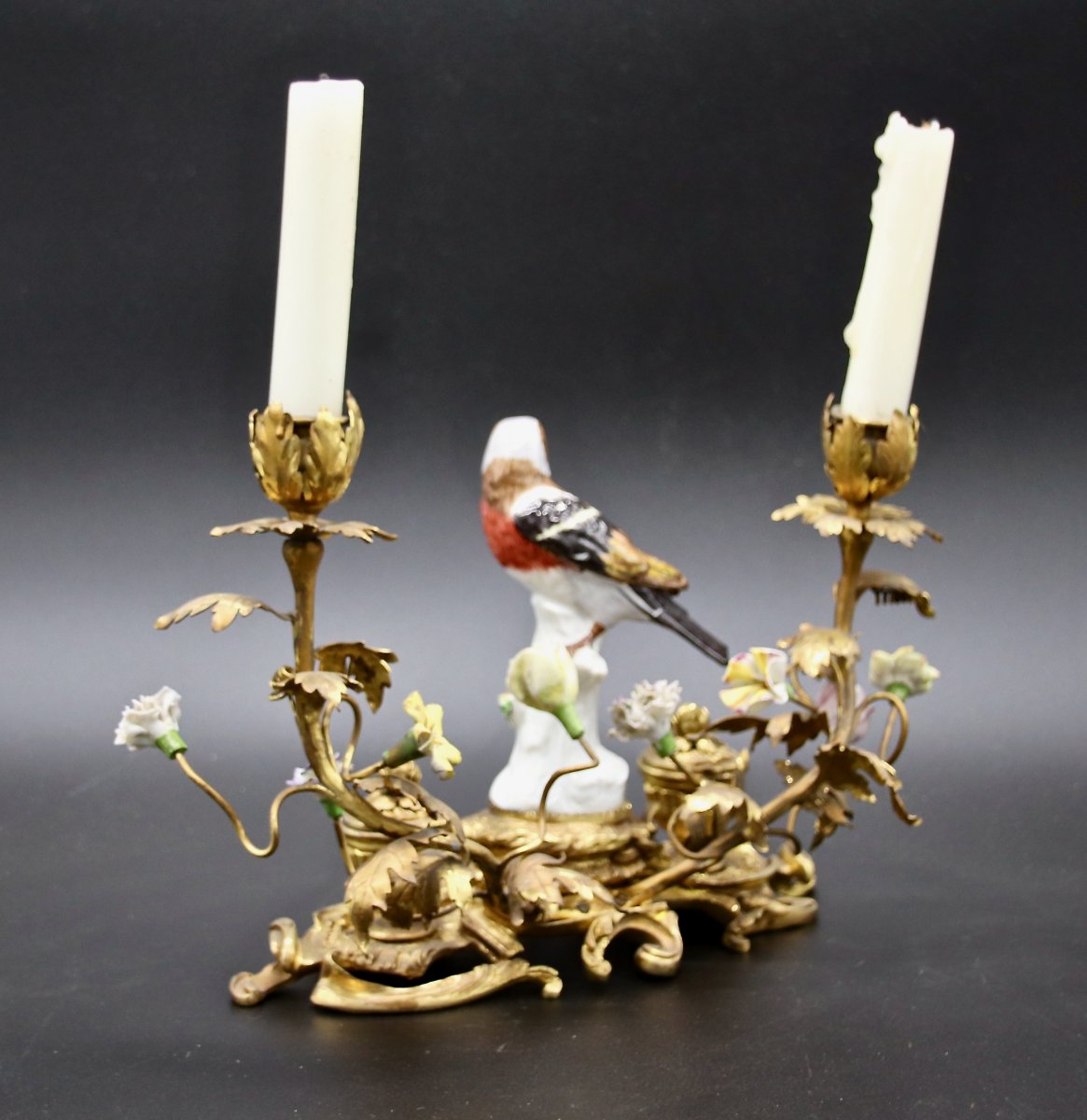 Nineteenth Bird Inkwell In Gilt Bronze And Porcelain-photo-4