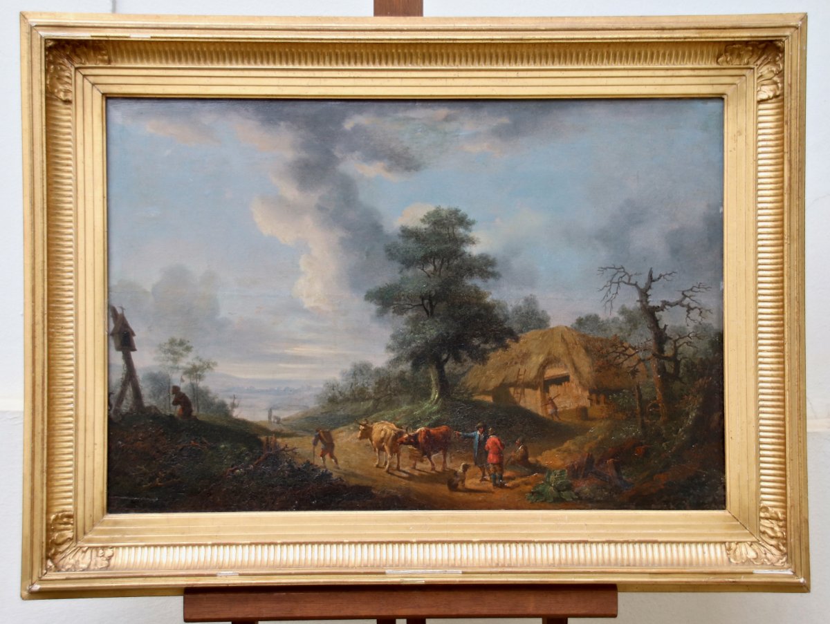 XVIIIth Painting Annimated Landscape By Pierre Joseph Wallaert