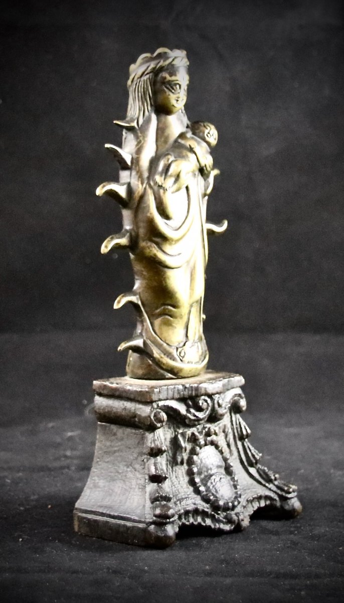 Vierge à l'Enfant Rayonnante En Bronze Fin XVème-photo-4