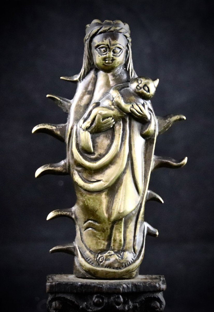 Vierge à l'Enfant Rayonnante En Bronze Fin XVème-photo-1