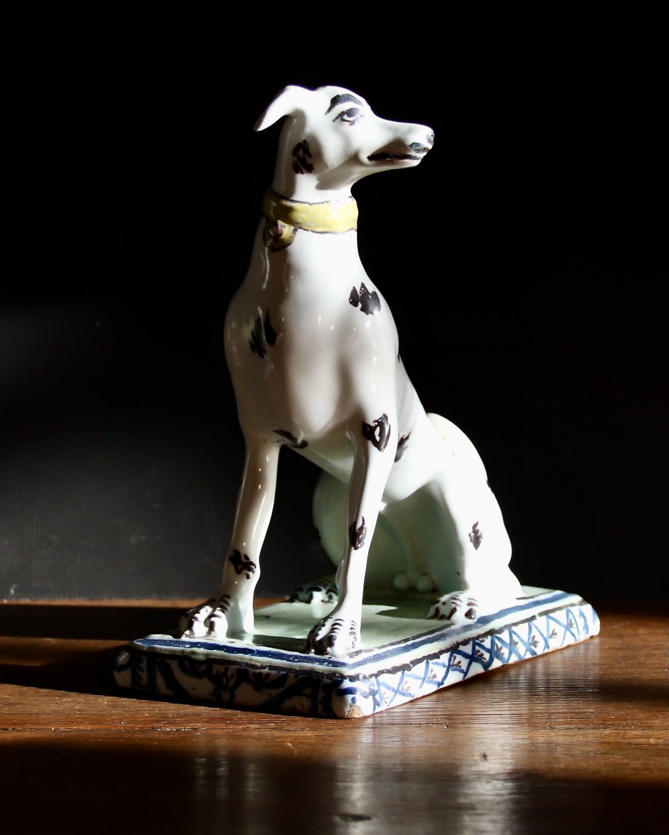 Paire De Chiens Dalmatien En Faience De Bruxelles fin XVIIIeme-photo-3