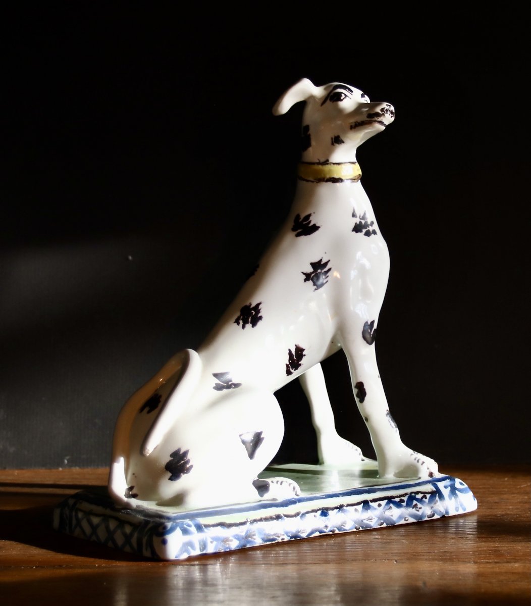 Paire De Chiens Dalmatien En Faience De Bruxelles fin XVIIIeme-photo-3