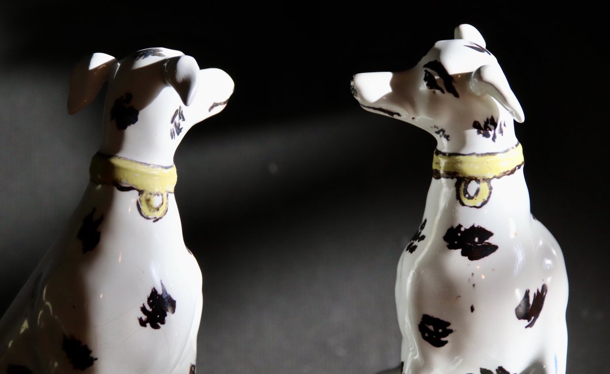 Paire De Chiens Dalmatien En Faience De Bruxelles fin XVIIIeme-photo-6