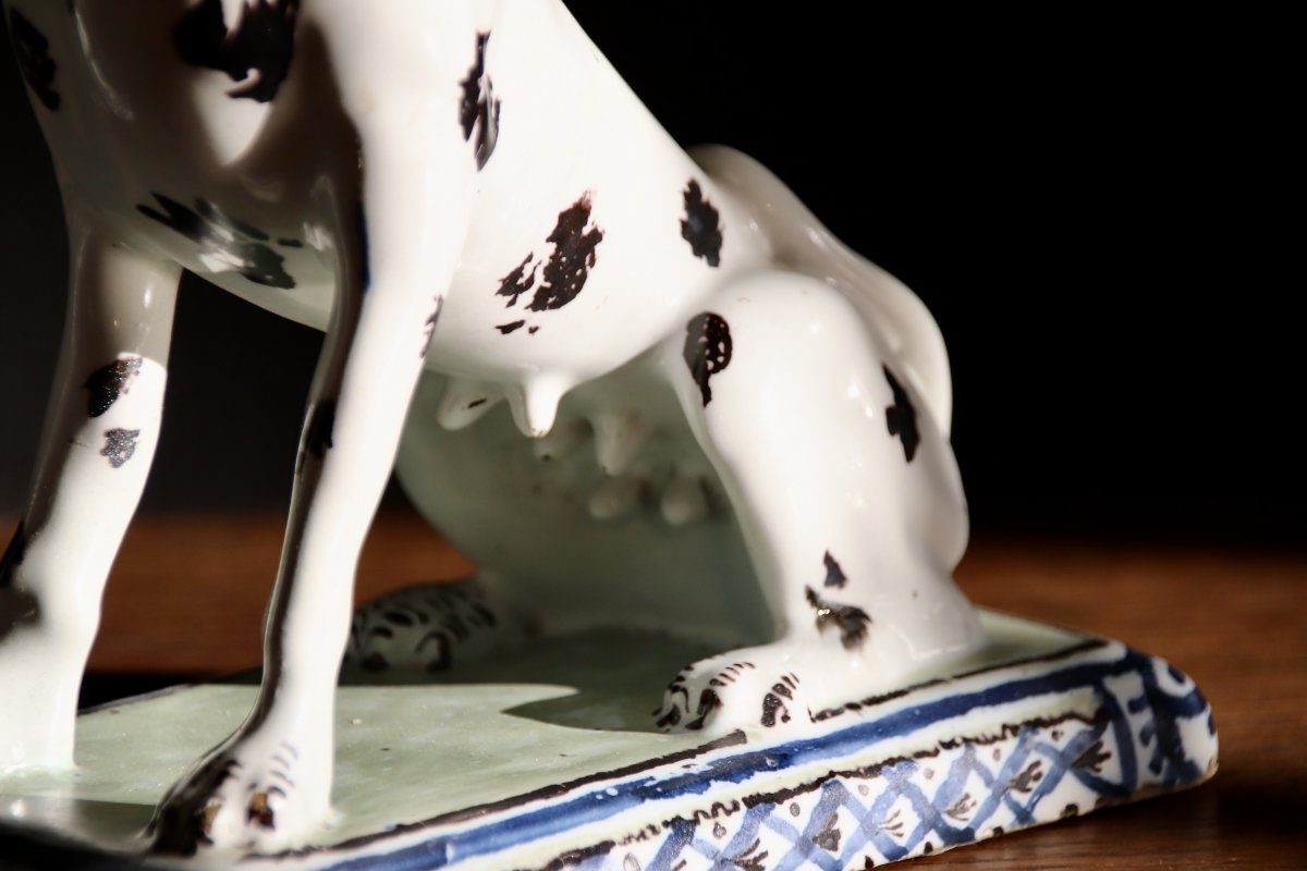 Paire De Chiens Dalmatien En Faience De Bruxelles fin XVIIIeme-photo-7